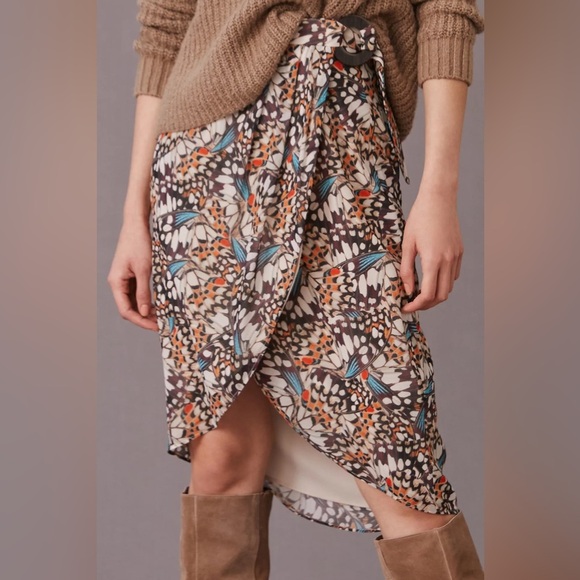 New Anthropologie Hutch Butterfly Wrap Printed Midi Skirt 2 - Picture 4 of 9